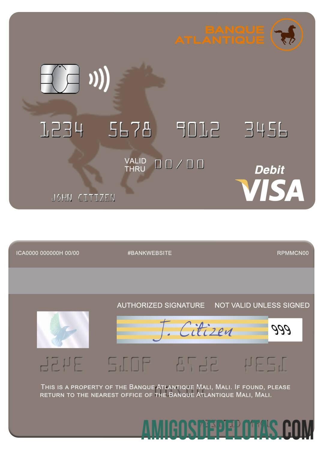 Mali Banque Atlantique Mali Visa Debit Card real example